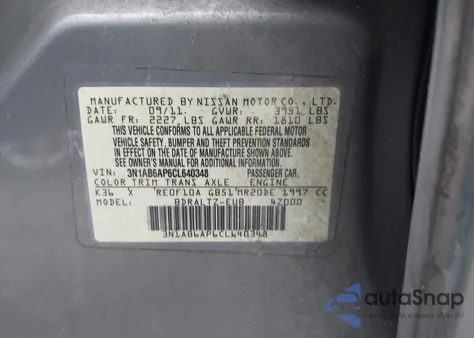 2012 Nissan Sentra 2.0 S from USA, damaged, VIN 3N1AB6AP6CL640348